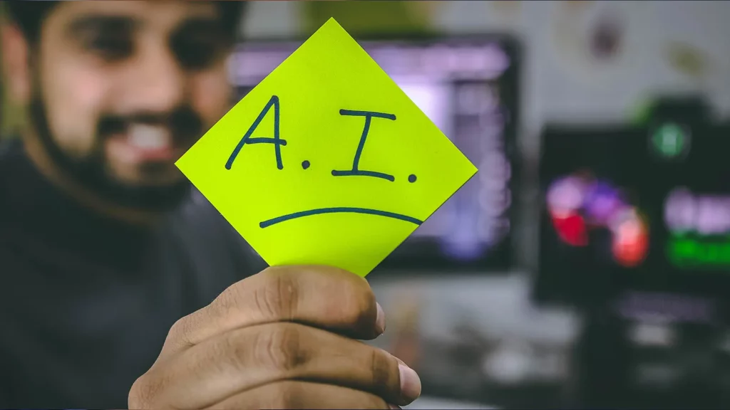 ragazzo con un post-it lettere AI