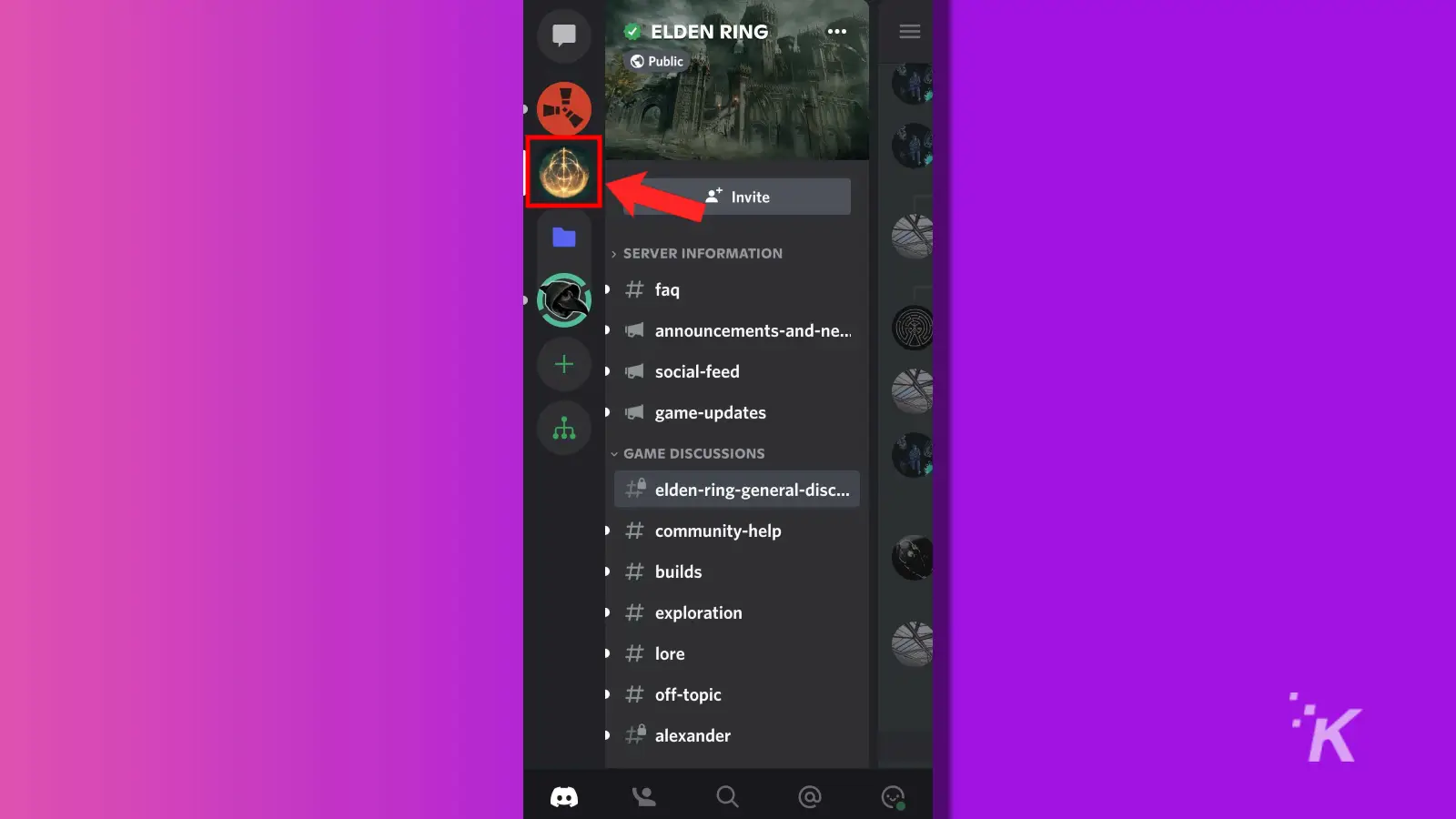 discord seluler pilih server