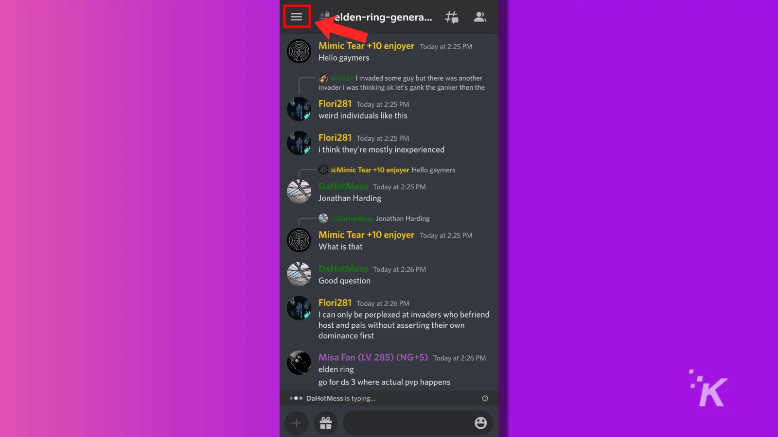 Discord モバイル ハンバーガー