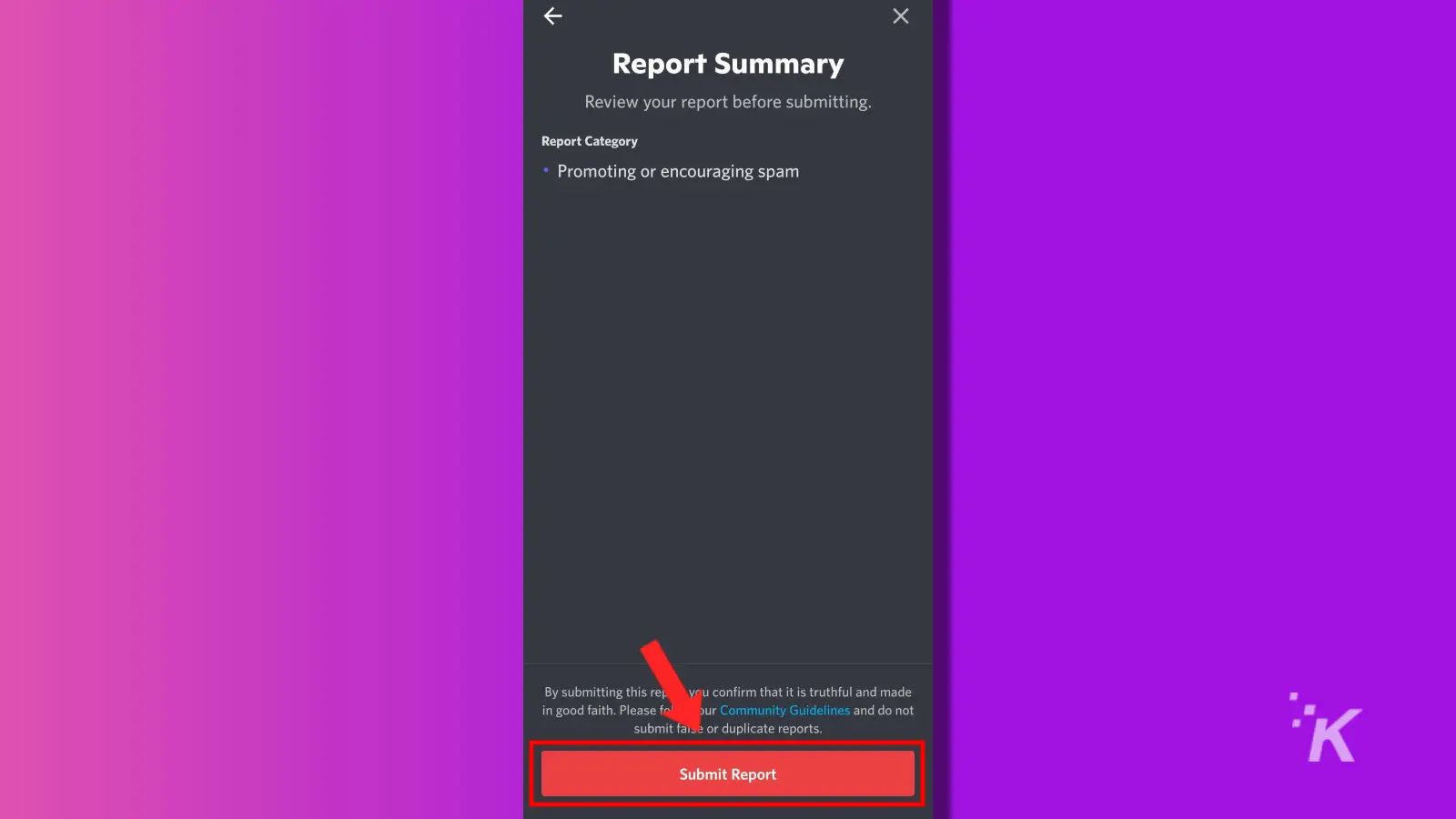 discord mobile prześlij raport serwera