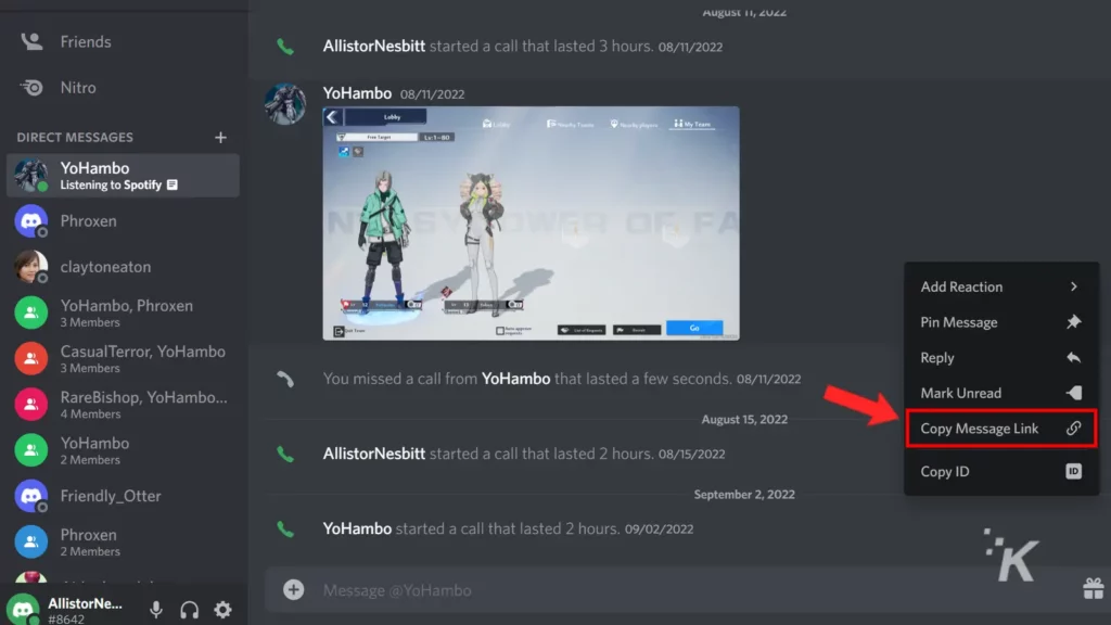 Discord copie linkul mesajului