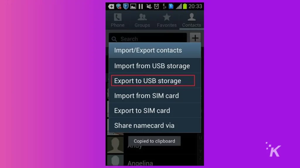 تصدير إلى شاشة USB على الهاتف