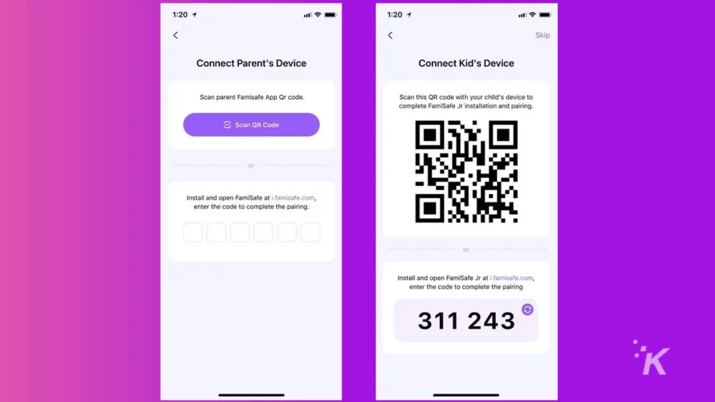 Aplikasi FamiSafe menampilkan kode QR