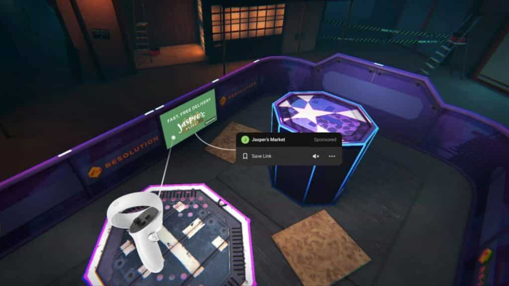 juego vr jugando en oculus quest que muestra la próxima publicidad en el juego