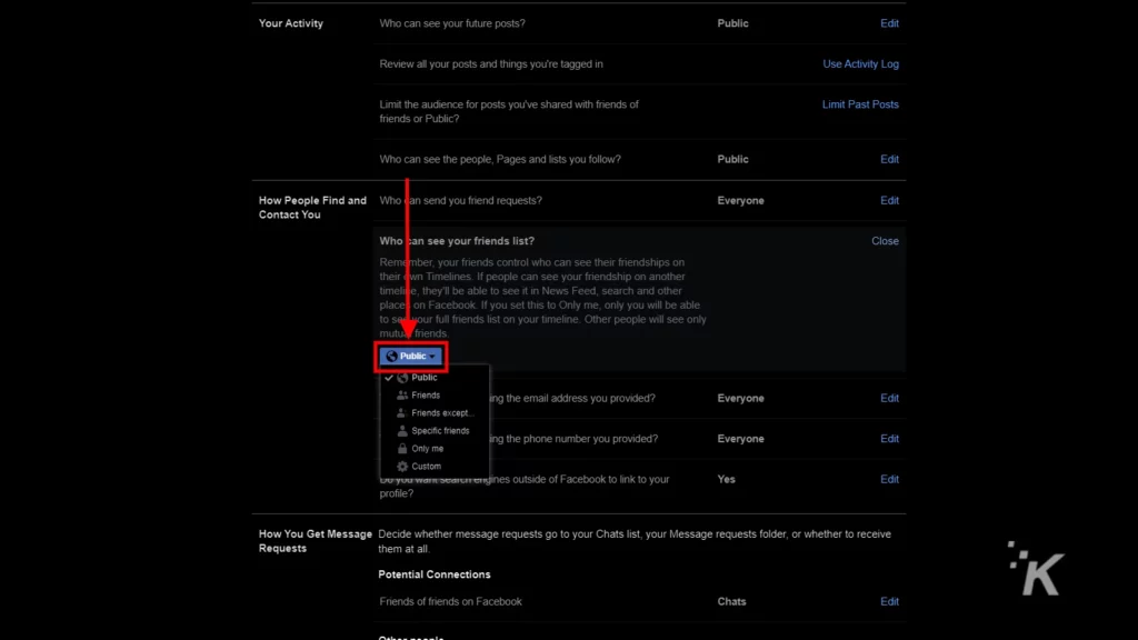 komputer dropdown permintaan pertemanan facebook