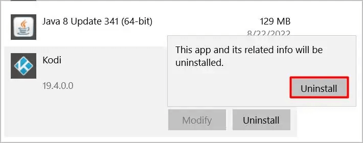 Uninstall kodi