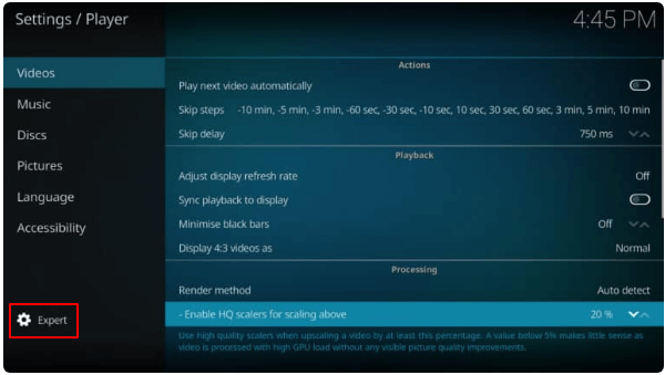 Kodi - settings option to Expert