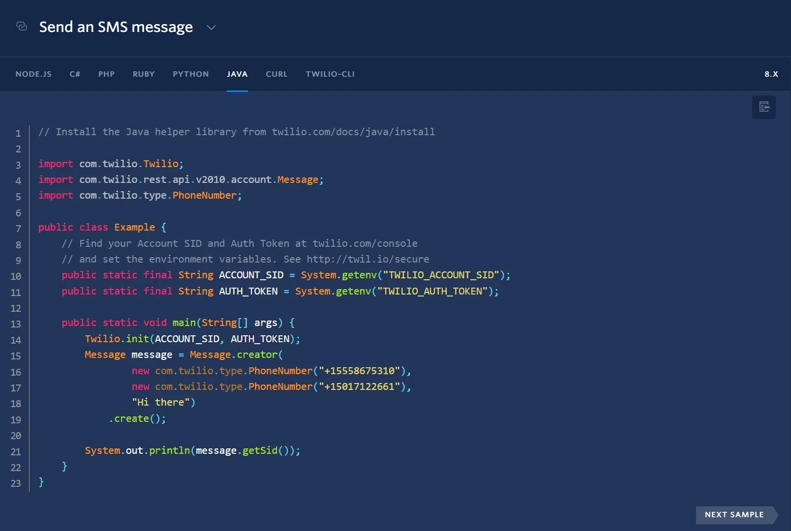 Exemple de code Twilio