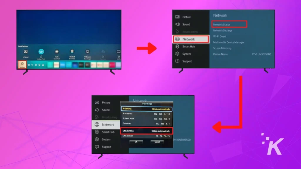 instructions de paramètres dns sur samsung tv