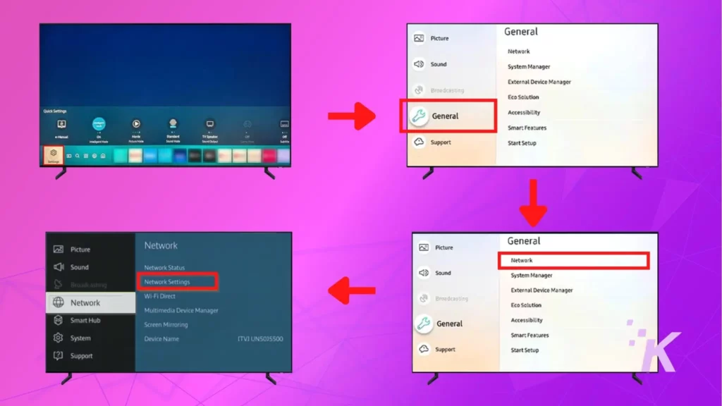 mostrando instruções de wifi na tela da tv samsung