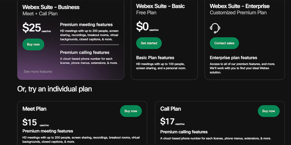 تسعير Webex