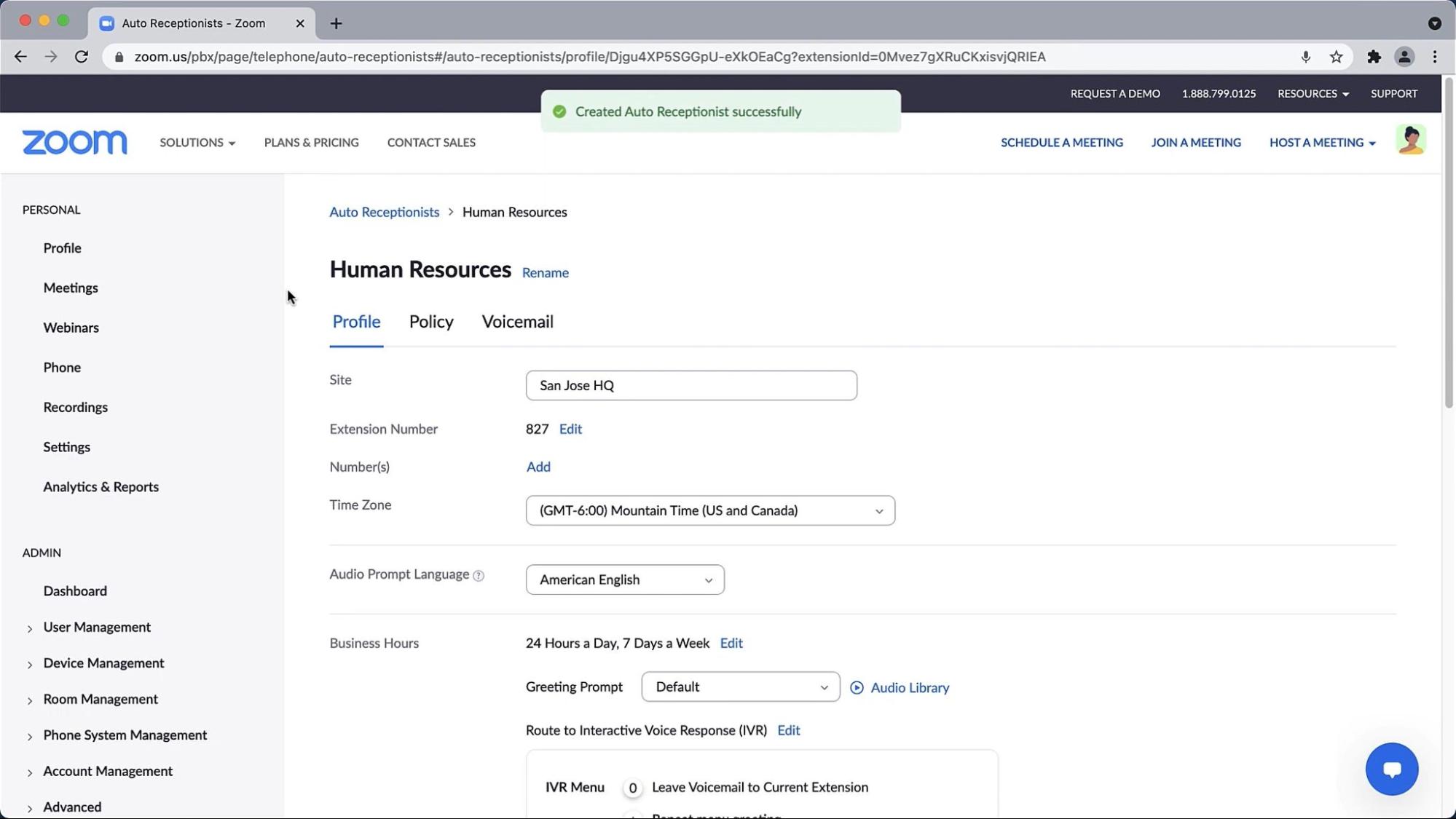 Configuración de la operadora automática de Zoom