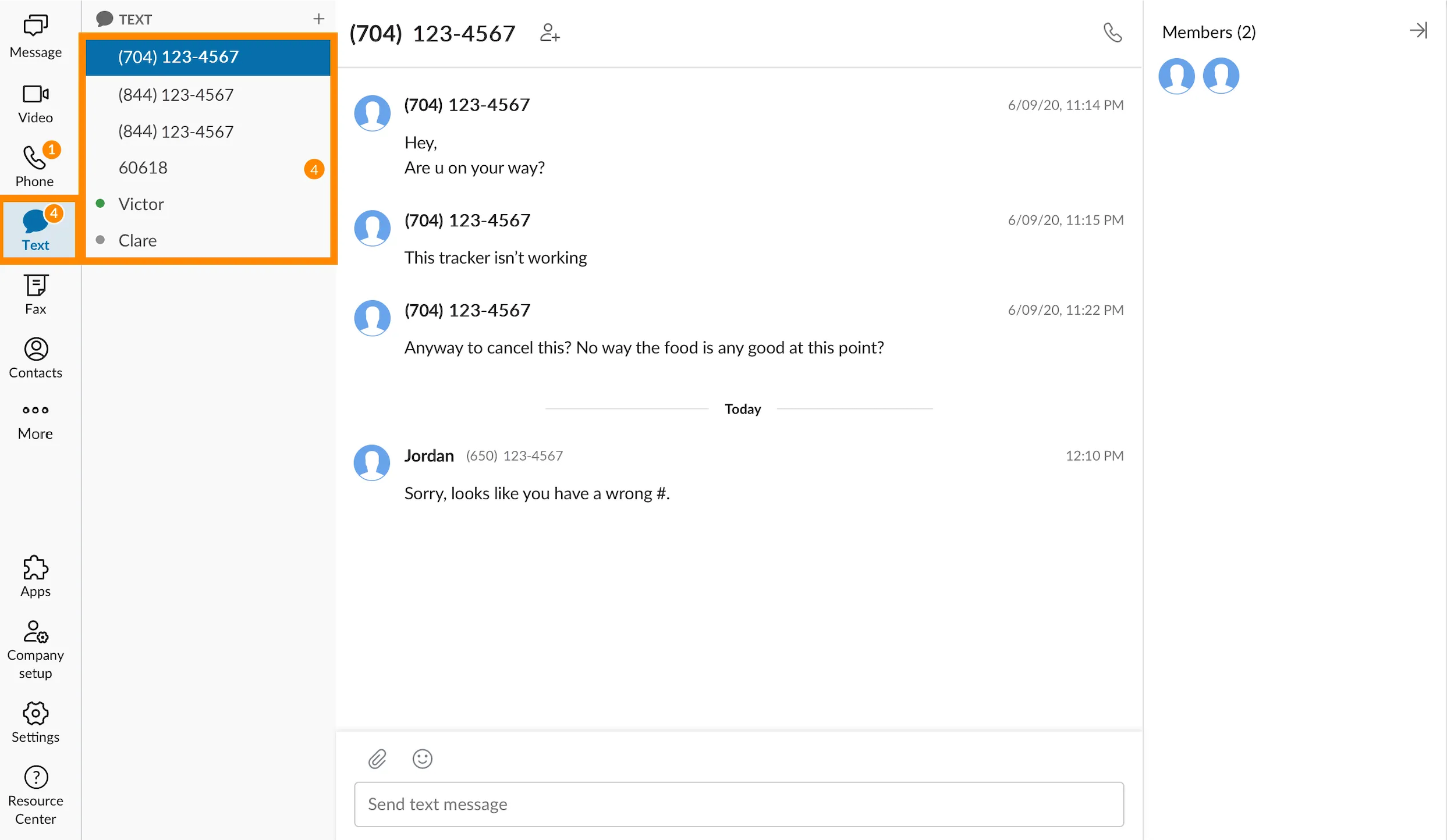 Ringcentral dwukierunkowy SMS