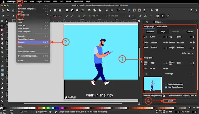 Opzioni di esportazione in Inkscape