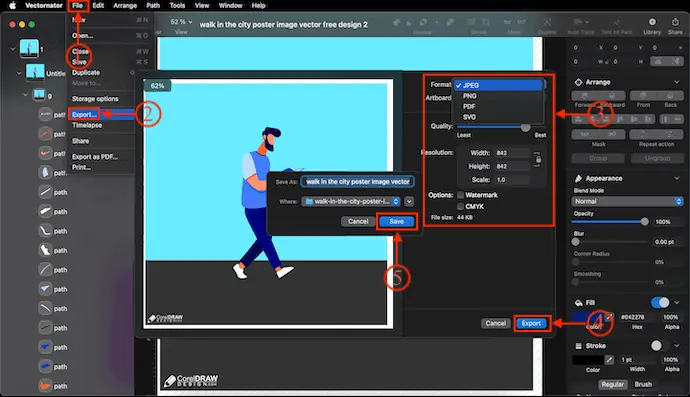 Esporta file in Vectornator