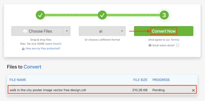 File selezionati in ZamZar