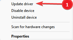 Update driver in windows