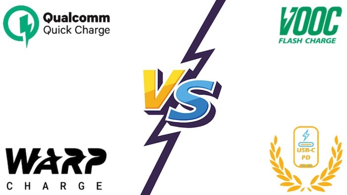 Qualcomm Quick Charge vs OnePlus Warp Charge vs Oppo VOOC vs USB-PD - qc warp vooc usb pd