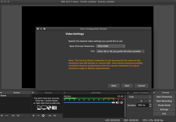 How to Live Stream on YouTube Using OBS on Mac - OBS resolution 1
