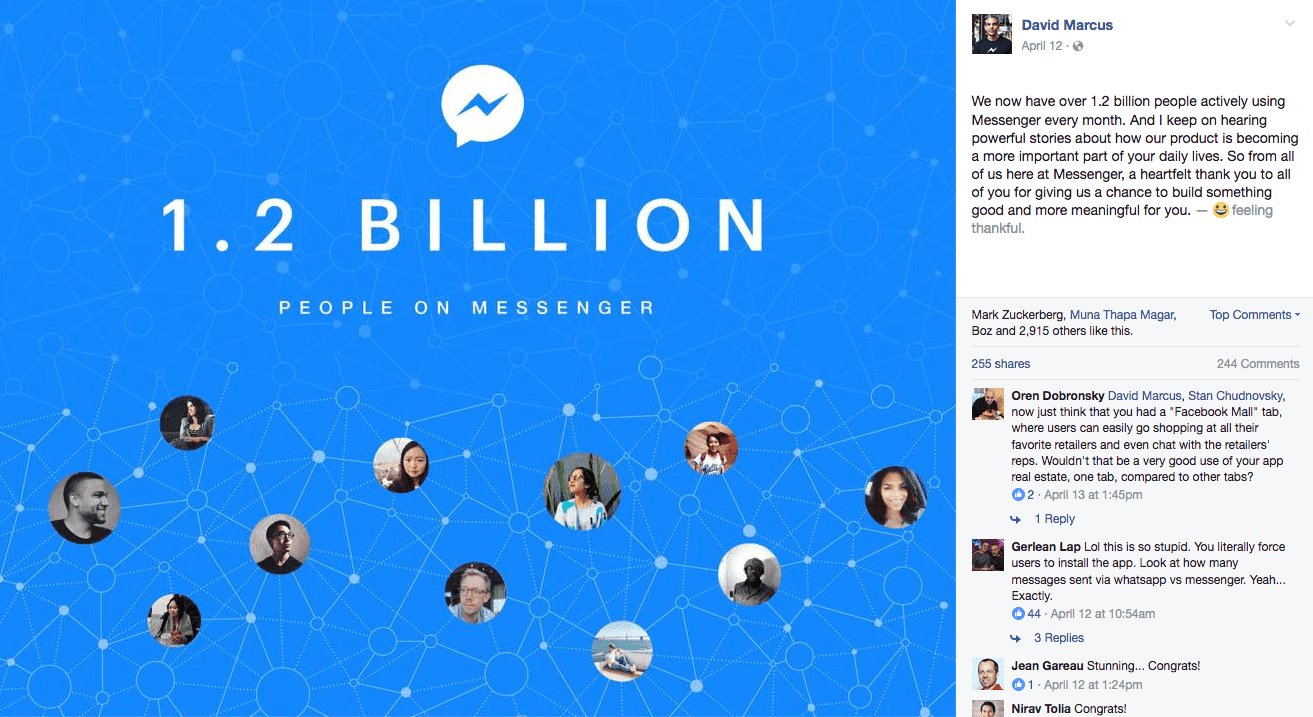 1,2 milliard sur FB Messenger