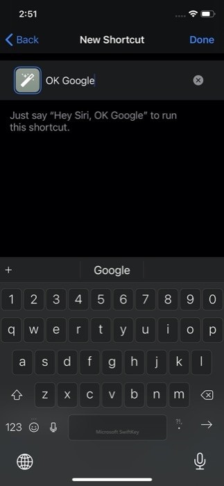 Create a Google Assistant shortcut on Shortcuts