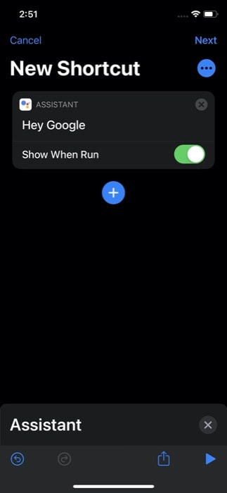 Create a Google Assistant shortcut on Shortcuts