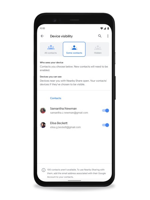 Google Nearby Share visibility settings