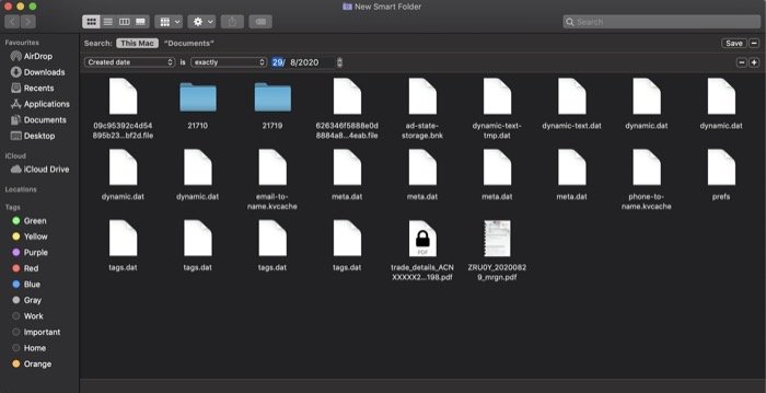 Smart Folder to view folders created during a specific time