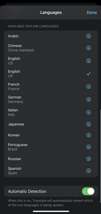 Automatic detection on Apple Translate