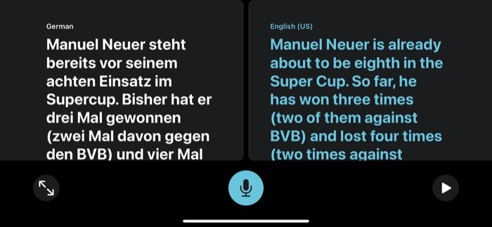 Apple Translate app (landscape mode)