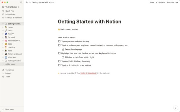 Creating a page on Notion