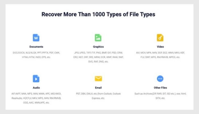 EaseUS Data Recovery Wizard supported file types