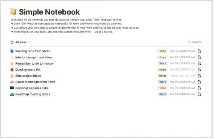 Simple Notebook template