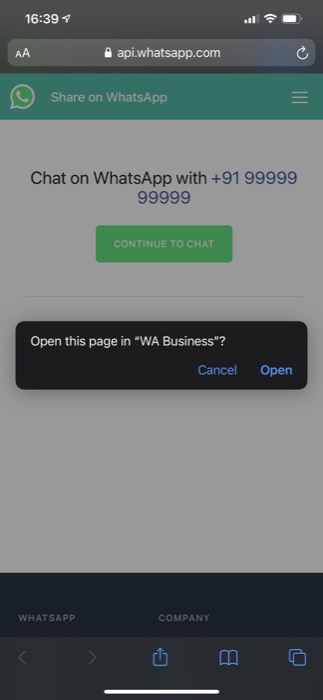 WhatsApp chat via link on iOS