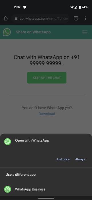 WhatsApp and WhatsApp Business options