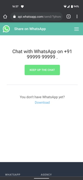 WhatsApp Chat via Link on Android