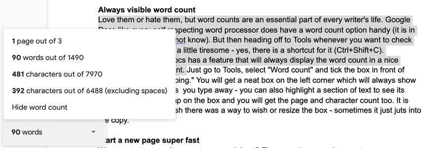 Using Google Docs for Writing? Ten Tips to Speed Things Up! - AlwaysVisibleWordCount2