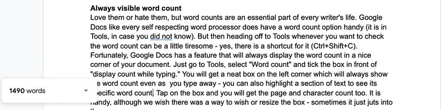 Using Google Docs for Writing? Ten Tips to Speed Things Up! - AlwaysVisibleWordCount