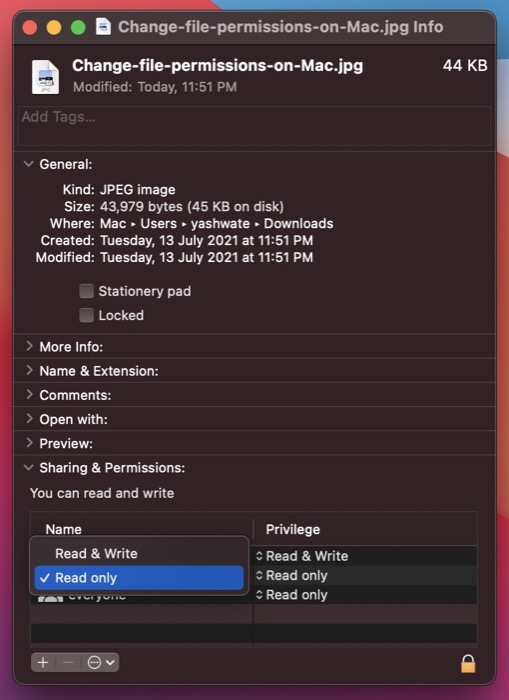 change file permissions on Mac using Finder