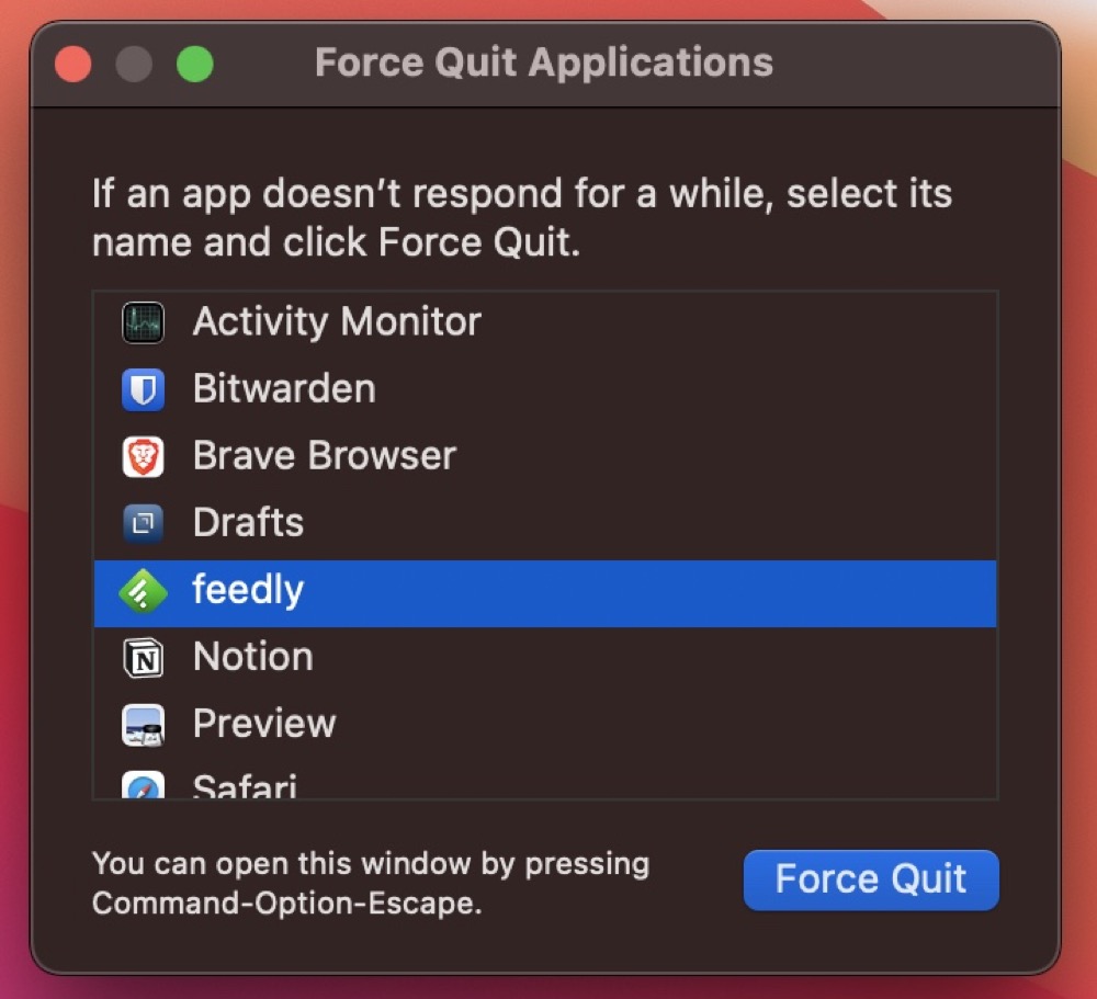 force quit Mac apps using keyboard shortcut