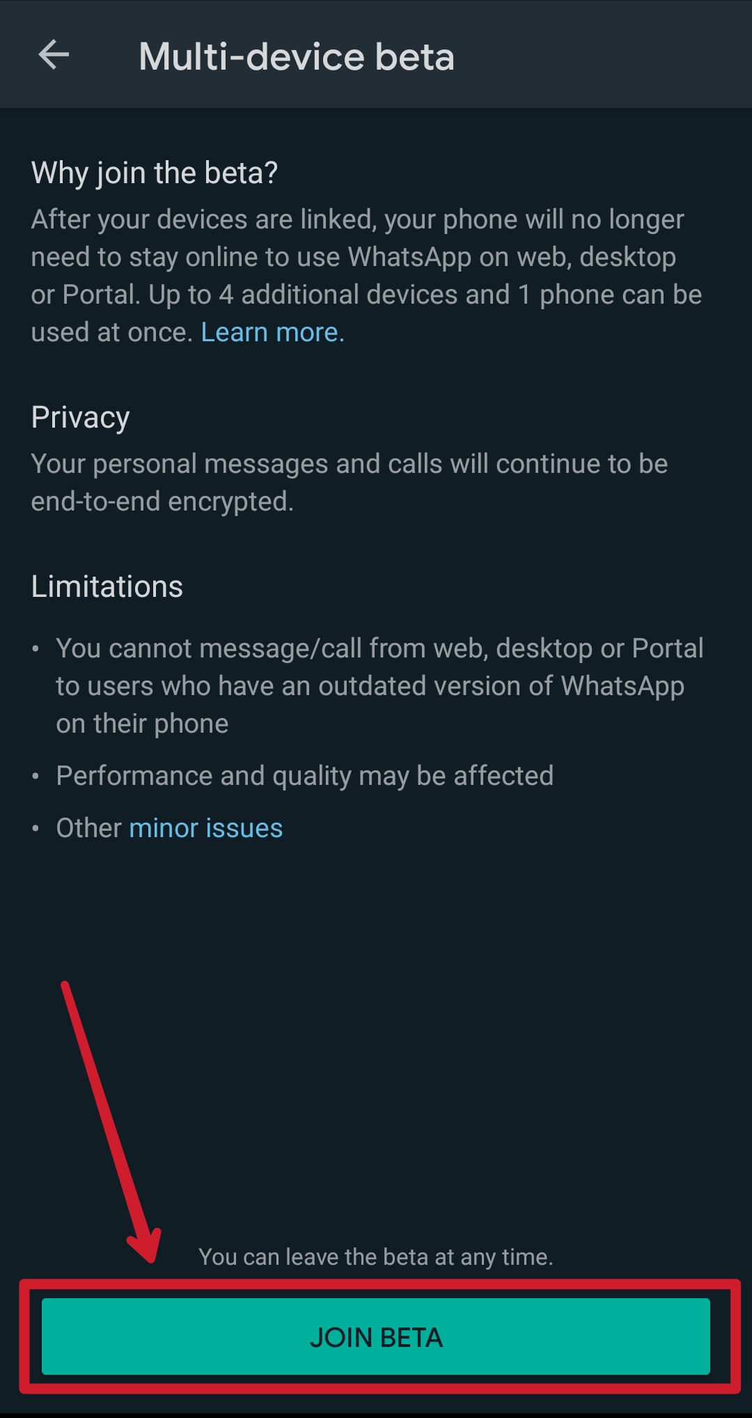 join beta for whatsapp multi-device feature