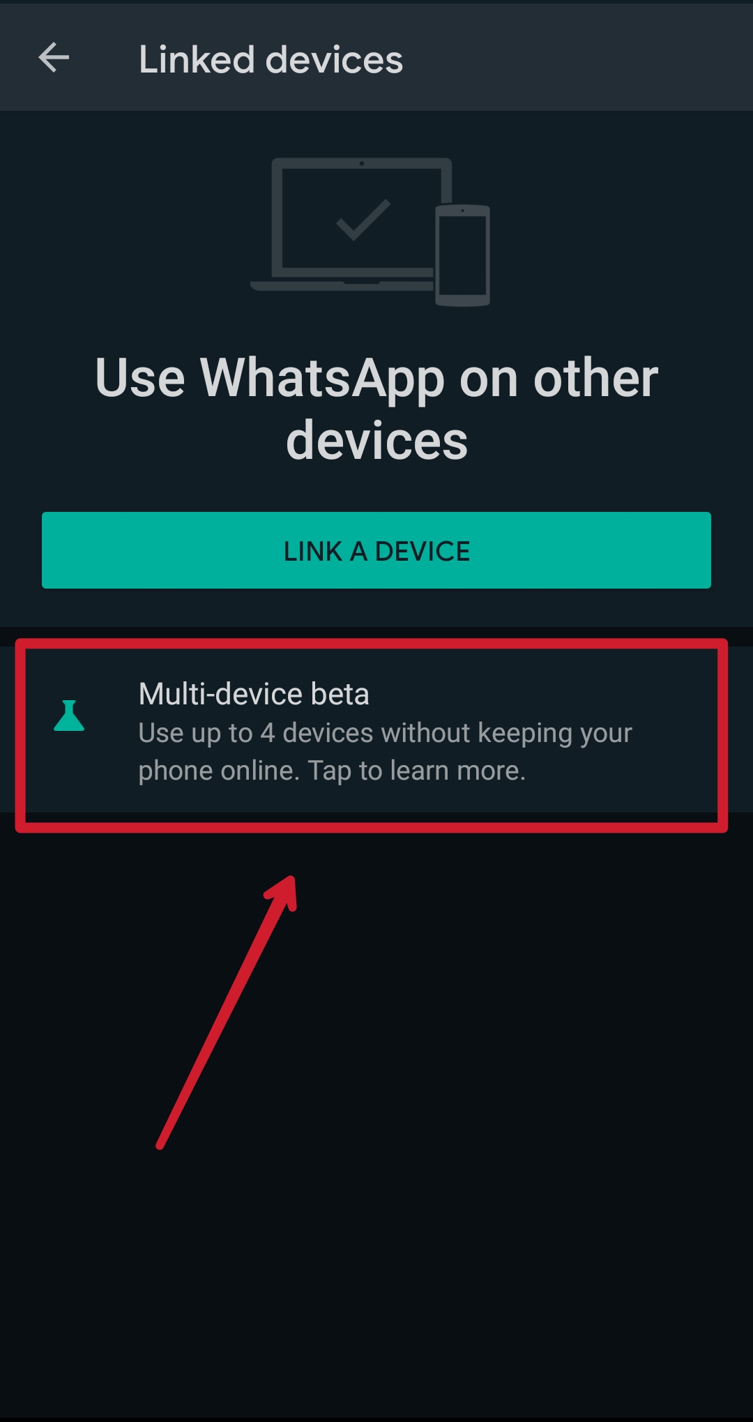 multi-device beta option in whatsapp application