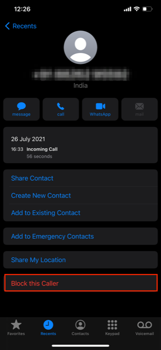 blocking a phone number on iPhone