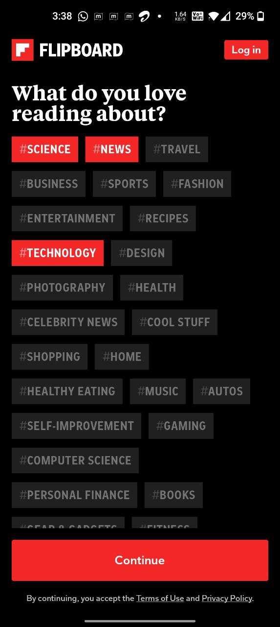 Flipboard categories