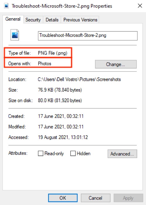 determining file associations in Windows 10