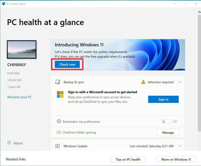 Windows 11 Pc health check