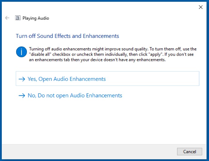 run Windows 10 audio troubleshooter