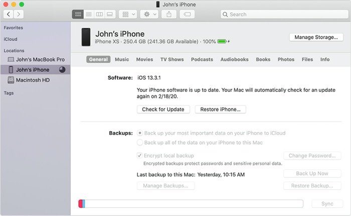 iPhone backup on Mac