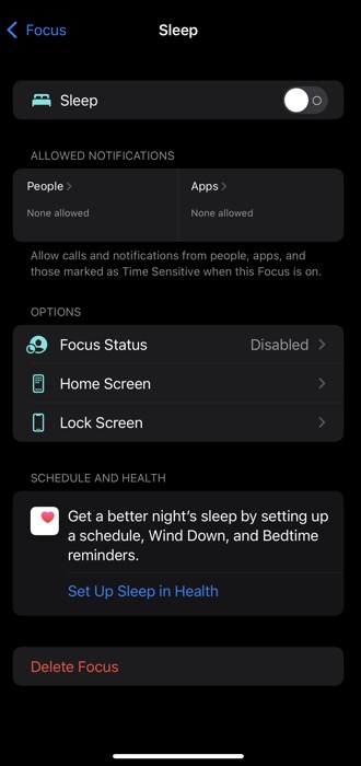 configuring focus mode in iOS 15