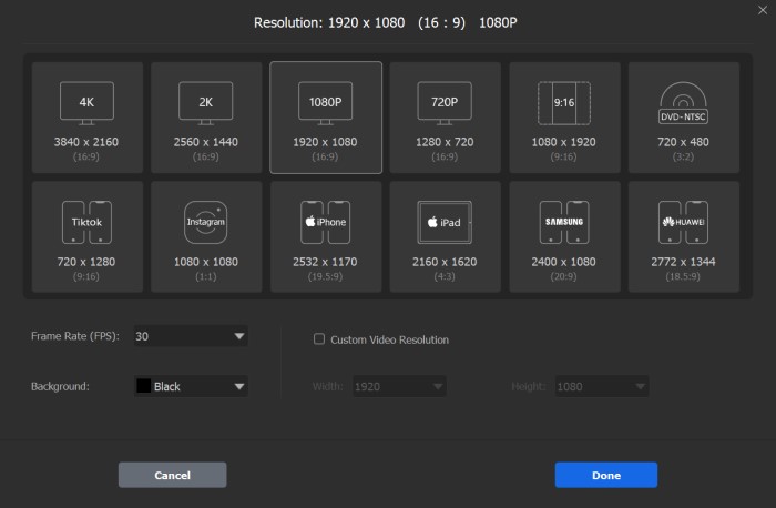 videoproc vlogger aspect ratios